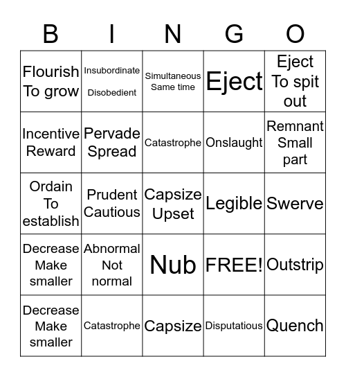 English Cards Bingo Card