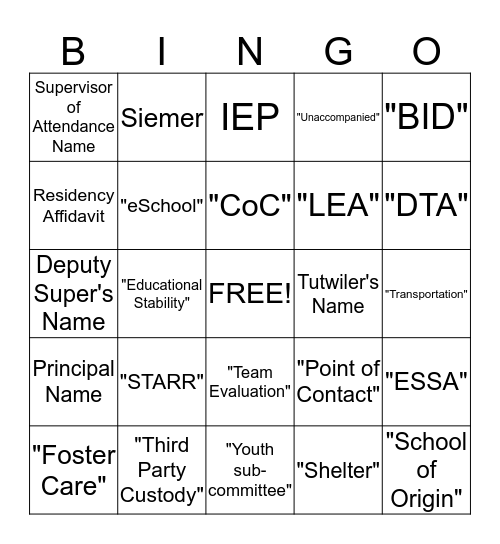 PIC BINGO Card