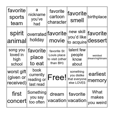 Interrogation Bingo Card