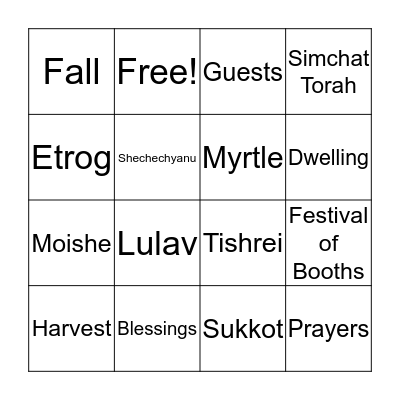 Sukkot Bingo Card