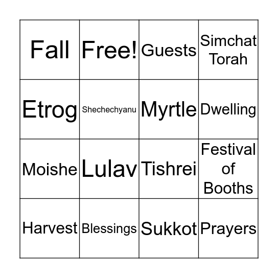 Sukkot Bingo Card