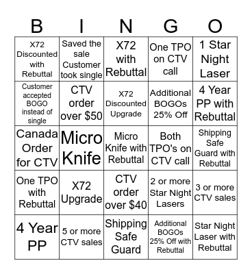 Clear TV Bingo Card