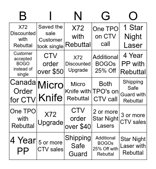 Clear TV Bingo Card