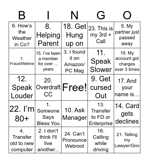 Webroot Bingo Card