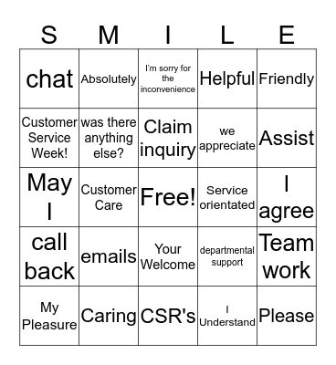 Customer Service Week Bingo Card