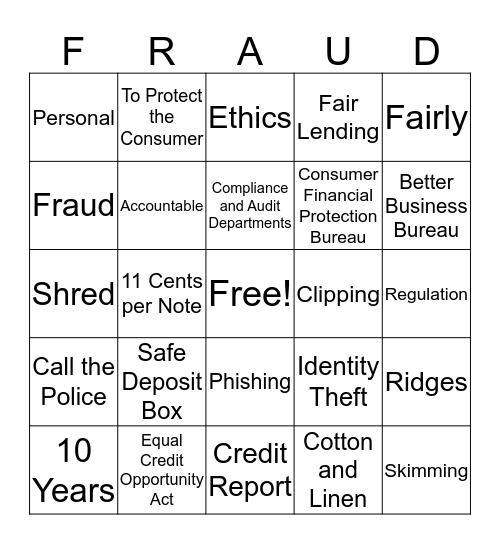 FRAUD Bingo Card