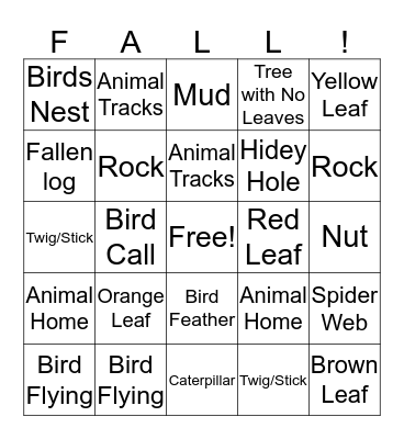 Nature Fall Bingo Card