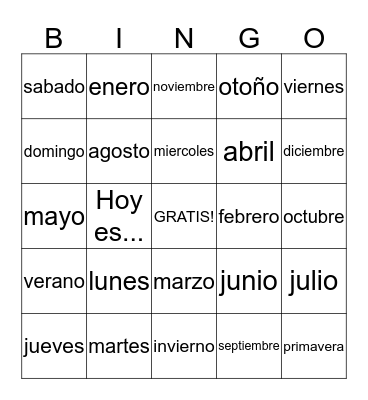 CALENDARIO Bingo Card