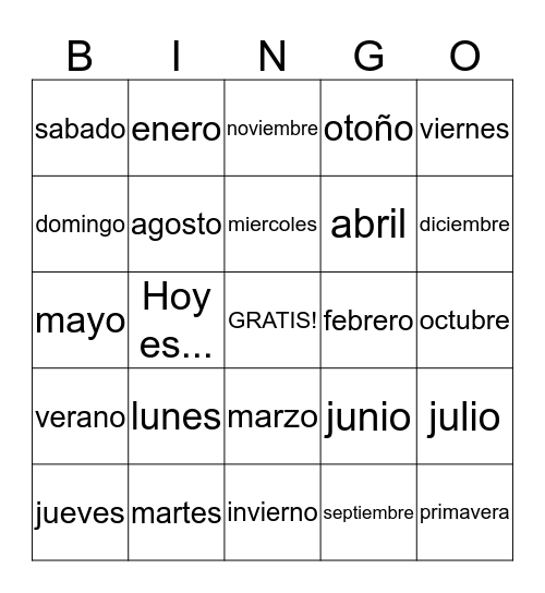 CALENDARIO Bingo Card