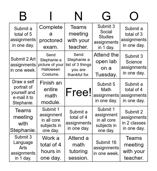 Virtual Bingo Card