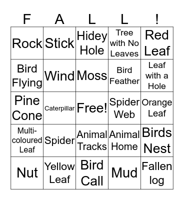 Nature Fall Bingo Card