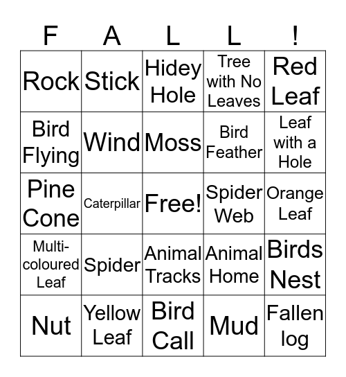 Nature Fall Bingo Card