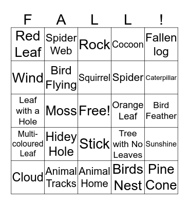 Nature Fall Bingo Card