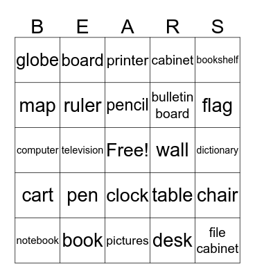 In The Classroom  Bingo Card