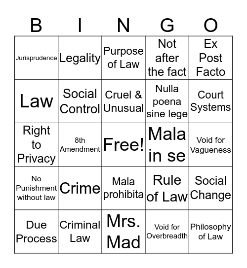 Purpose of Law Bingo Card