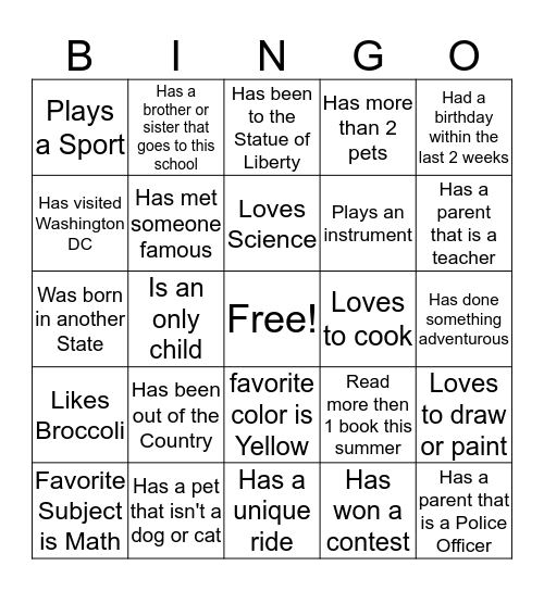 Human Scavenger Hunt Bingo Card