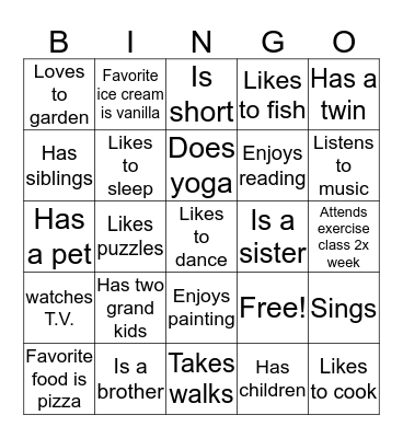 People to people Bingo Card