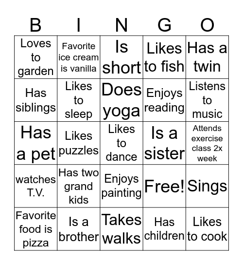 People to people Bingo Card