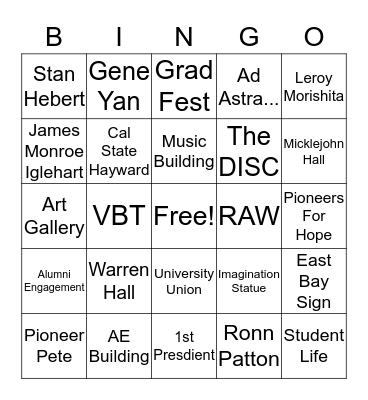 Hilltop Bingo Card