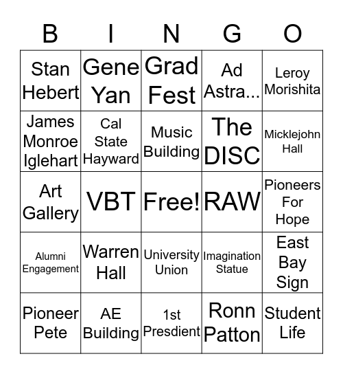 Hilltop Bingo Card