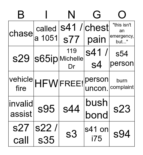 911 bingo Card