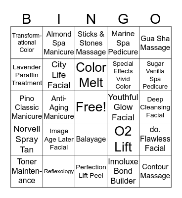 Salon & Spa Bingo  Bingo Card