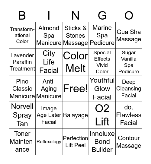 Salon & Spa Bingo  Bingo Card