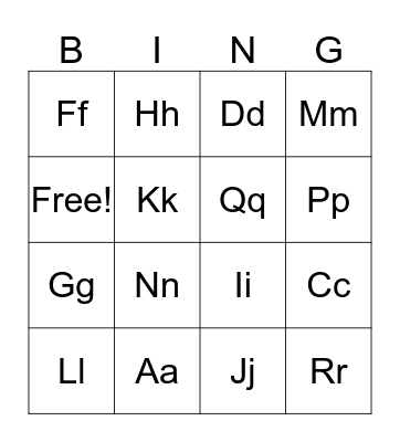 Letter Sounds Bingo Card