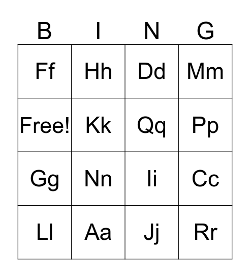 Letter Sounds Bingo Card