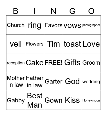 Gabby's Bridal Shower! Bingo Card