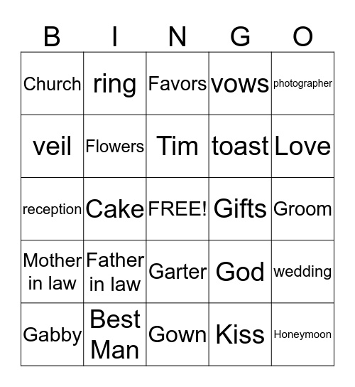 Gabby's Bridal Shower! Bingo Card