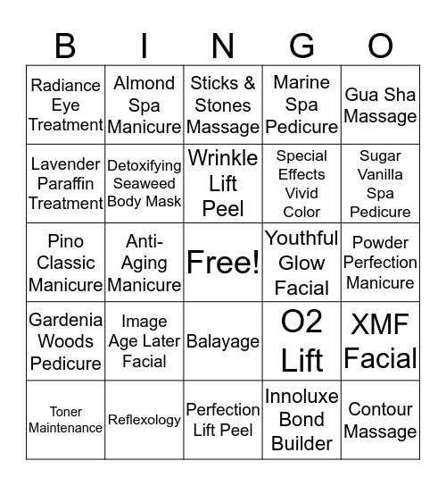Salon & Spa Bingo  Bingo Card
