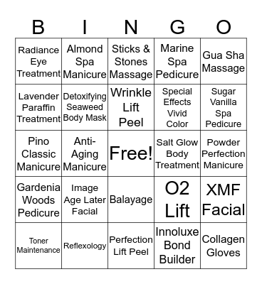 Salon & Spa Bingo  Bingo Card