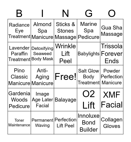 Salon & Spa Bingo  Bingo Card