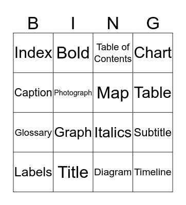 TEXT FEATURES BINGO Card