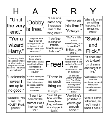 Harry Potter Bingo Card