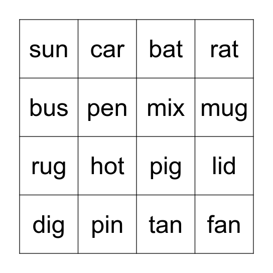 CVC Bingo Card