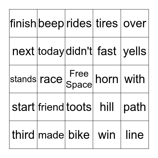 Ready, Set, Pedal Bingo Card