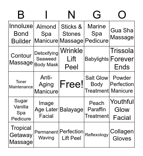 Salon & Spa Bingo  Bingo Card