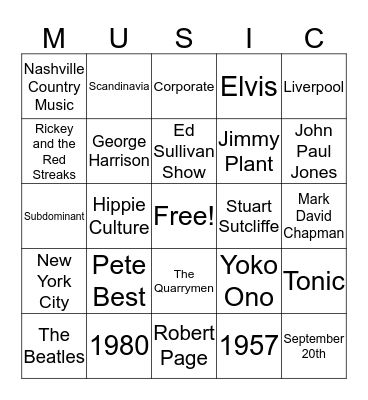 Rock Bingo Card