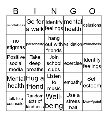 Mental Health Bingo Card