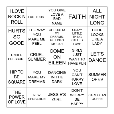 80's Bingo Card