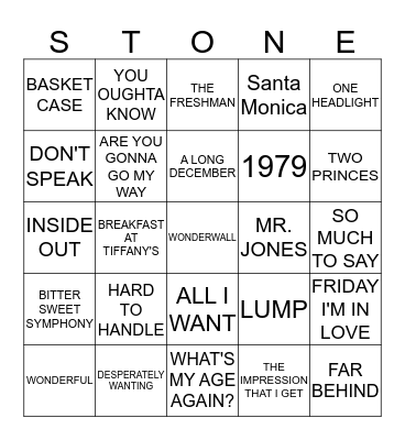 90'S ROCK Bingo Card