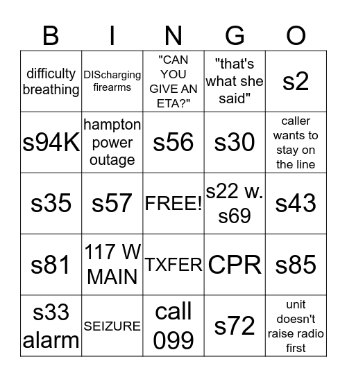 911 BINGO Card