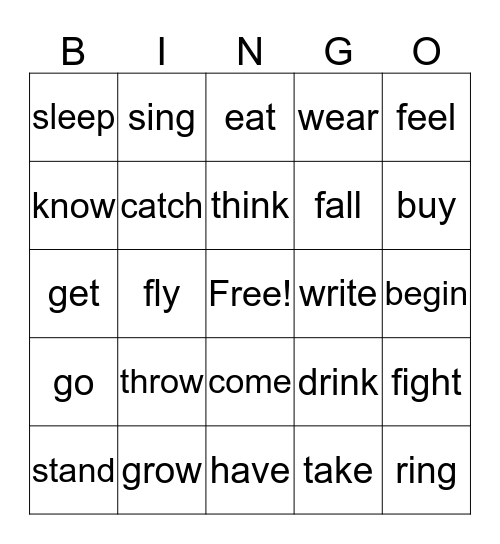 Present and Past Tense Bingo Card