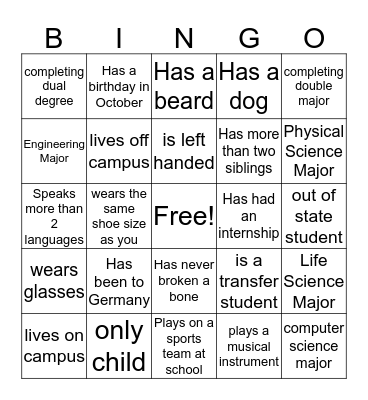 iSTEP and German Majors Bingo Card