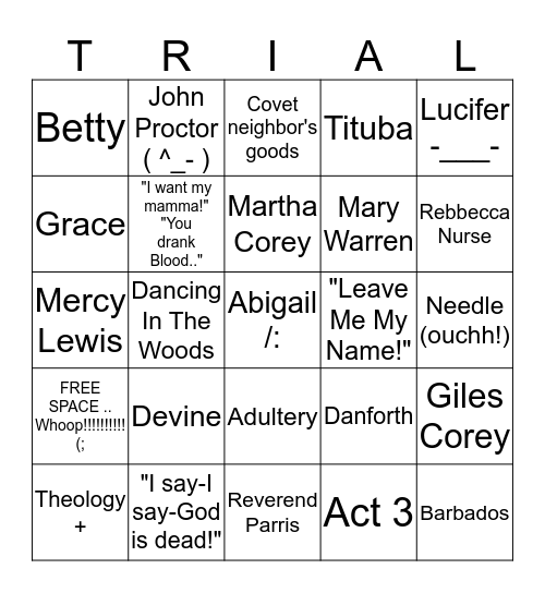 Puritan  Bingo Card