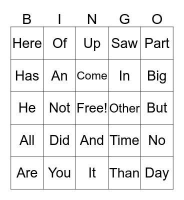 Sight words Bingo Card