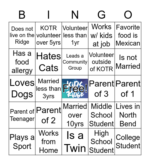 KOTR Bingo Card