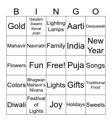 Diwali Bingo!! Bingo Card